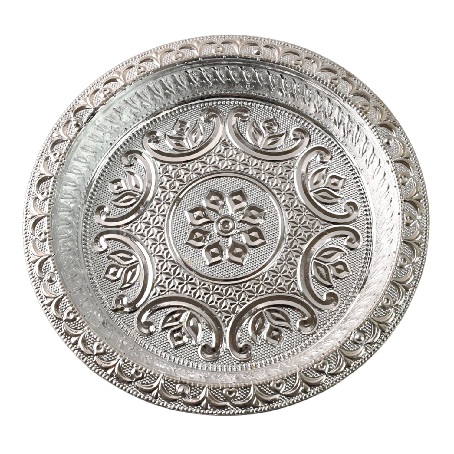 Ornamental Silver Tone Pooja Thali  Ornamental Silver Tone Pooja Thali